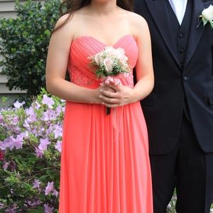 La Femme Coral Strapless Prom Dress Size 2